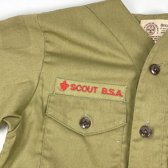 Vintage Olive Green BSA Boy Scout Uniform Shirt Long Sleeve 12 Neck Tenderfoot - Picture 3 of 16